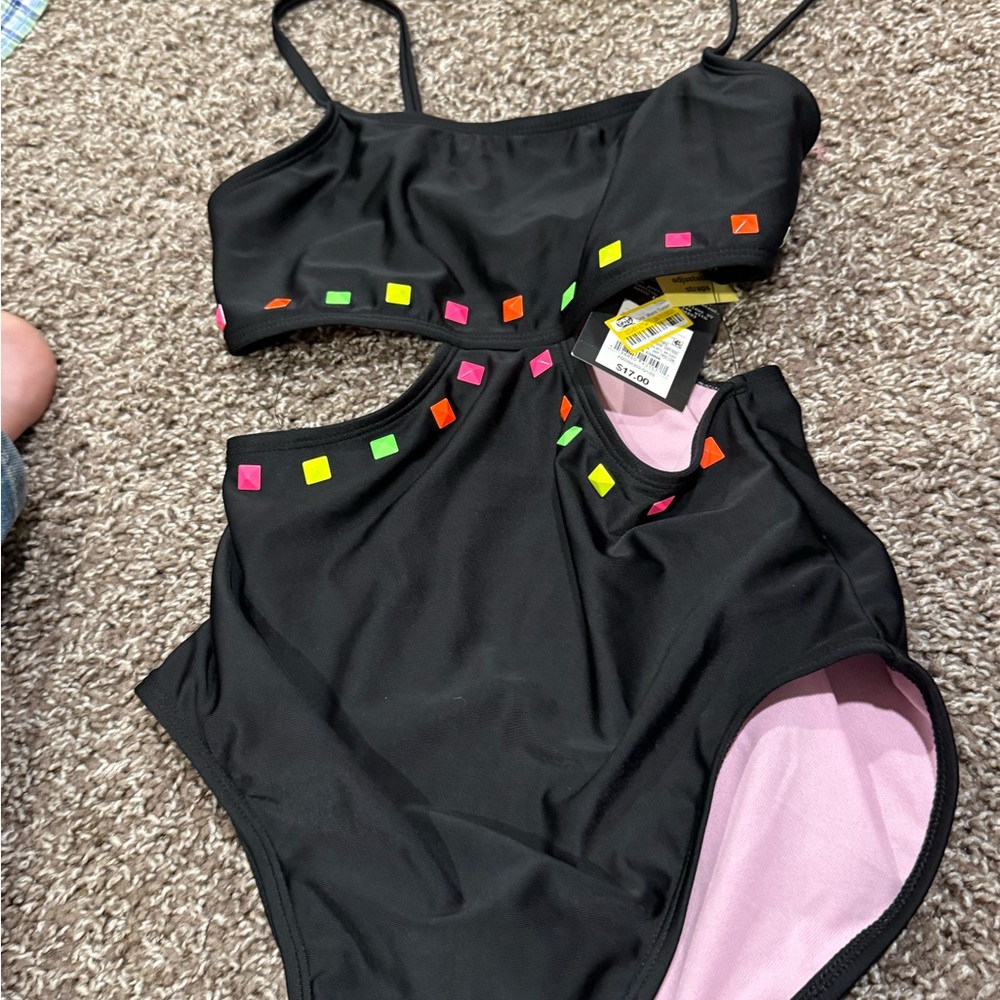 🍦art class Black Kids Swim One Piece with Neon Accents